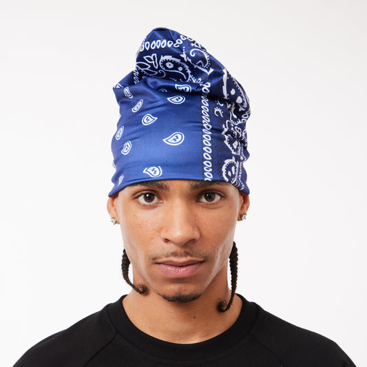 BIG SKULL BEANIE - BLUE BANDANA