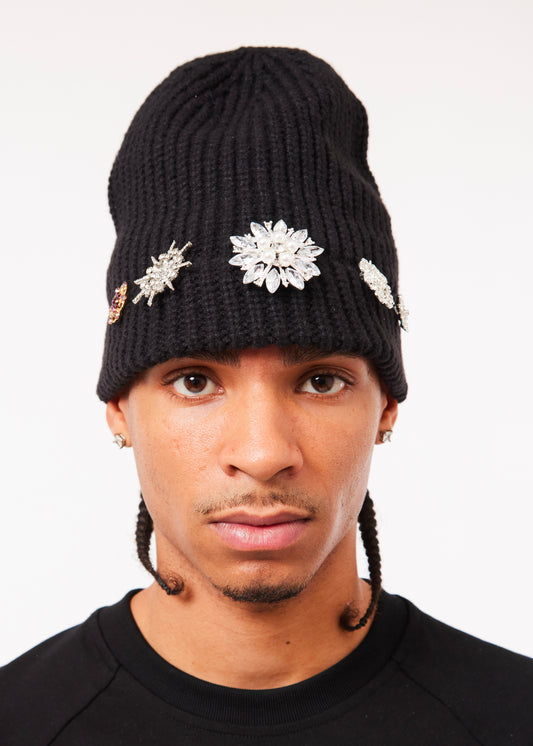 EMBELLISHMENT BIG BEANIE - BLACK